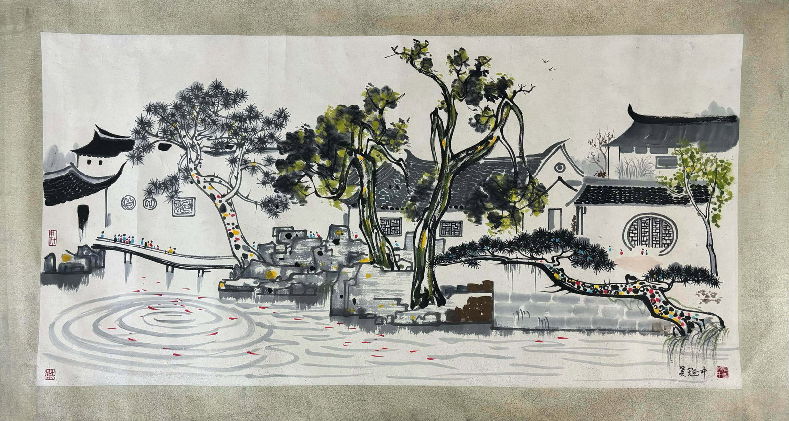 A Chinese Ink Painting of Landscape on Paper (1 of 9)