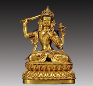 An Exquisite Gilt Bronze Statue of Manjusri