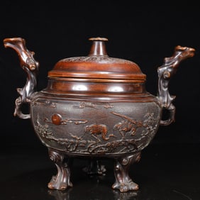 A Rare Bronze Pine and Crane Pattern Double-Ears and Tripod Censer