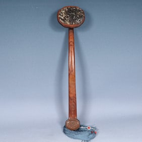 A Huge Huanghuali wood Auspicious Beast Pattern Ruyi,With Poem