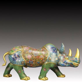 A Huge Cloisonne Lotus Pattern Rhinoceros Ornament
