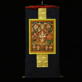 A Rare Brocade Painted Color Statue of Avalokitesvara Tangka