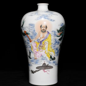 A Rare Famille-Rose Figure and Story Pattern Vase,with Poem