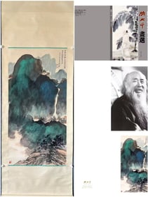 A Chinese Vertical Scroll Ink Painting of Landscape on Paper