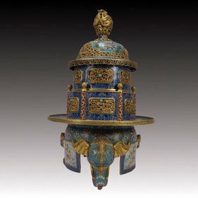A Huge Cloisonne Lotus,Auspicious Cloud and Dragon Pattern Tripod Censer,With Dragon Pattern Cover