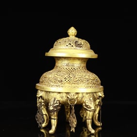An Exquisite Gilt Bronze Phoenix Pattern BeastEars Legs Censer