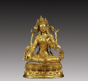 A Solemn Gilt Bronze Statue of Tara