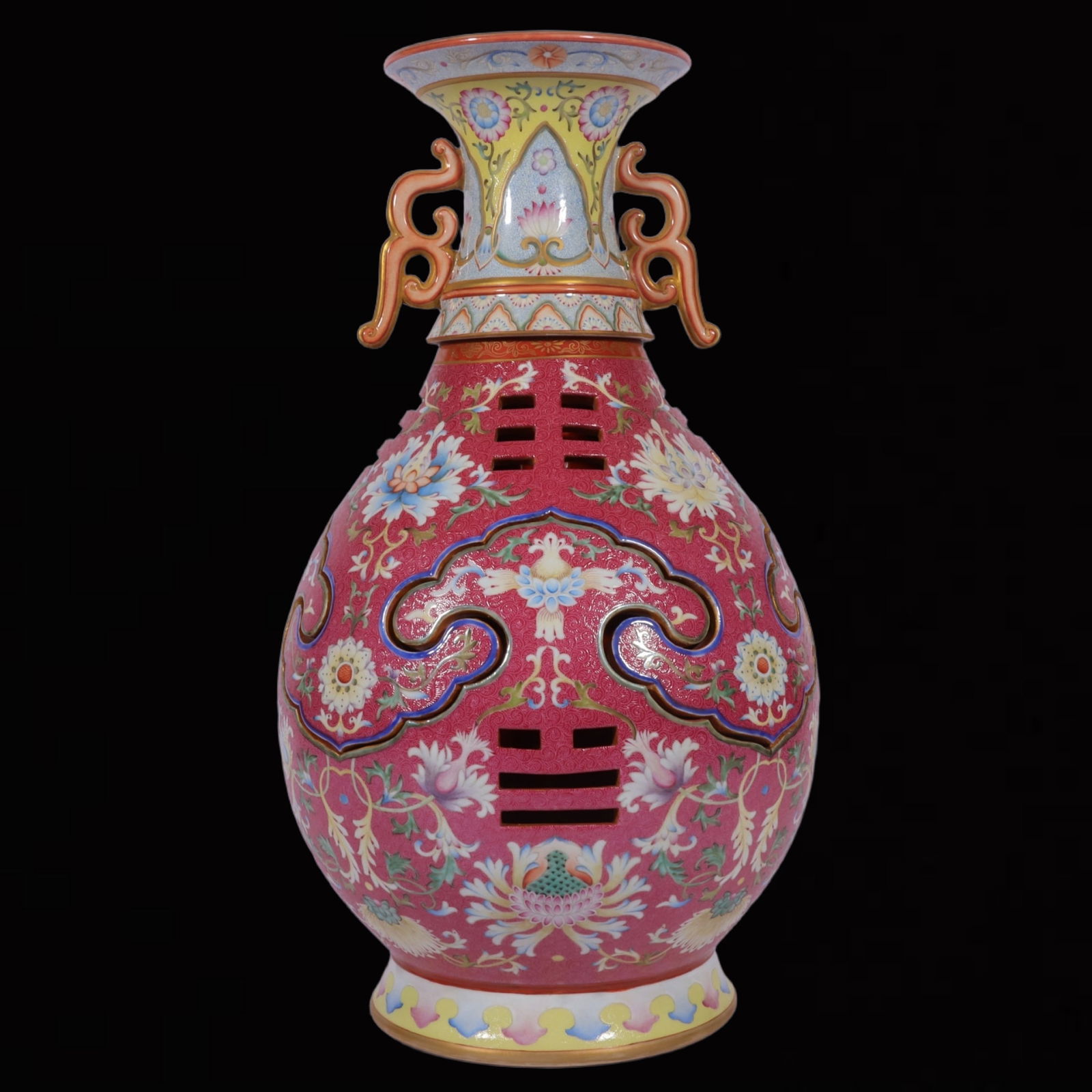 A Huge Famille-Rose Ruby Red-Glazed Trigram Pattern Double-Ears Vase (1 of 8)