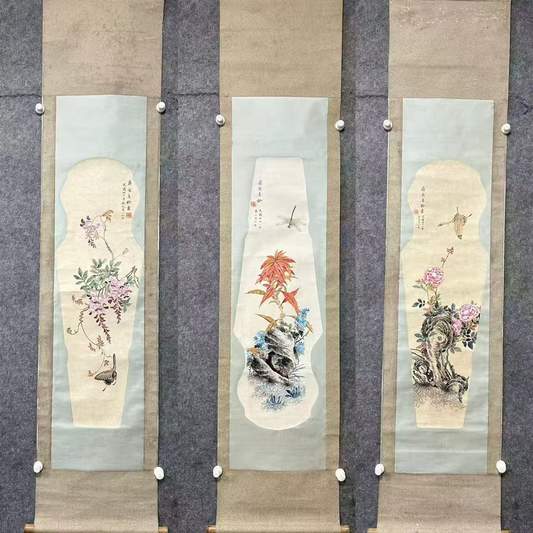 A Set of Chinese Vertical Scroll Ink Painting of Flower on Paper (1 of 14)