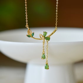 An Exquisite Sterling Silver-Gold Plated Inlaid Jasper Pendant,Inlaid Diamond