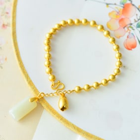 An Exquisite Sterling Silver-Gold Plated Inlaid White Jade Bracelet