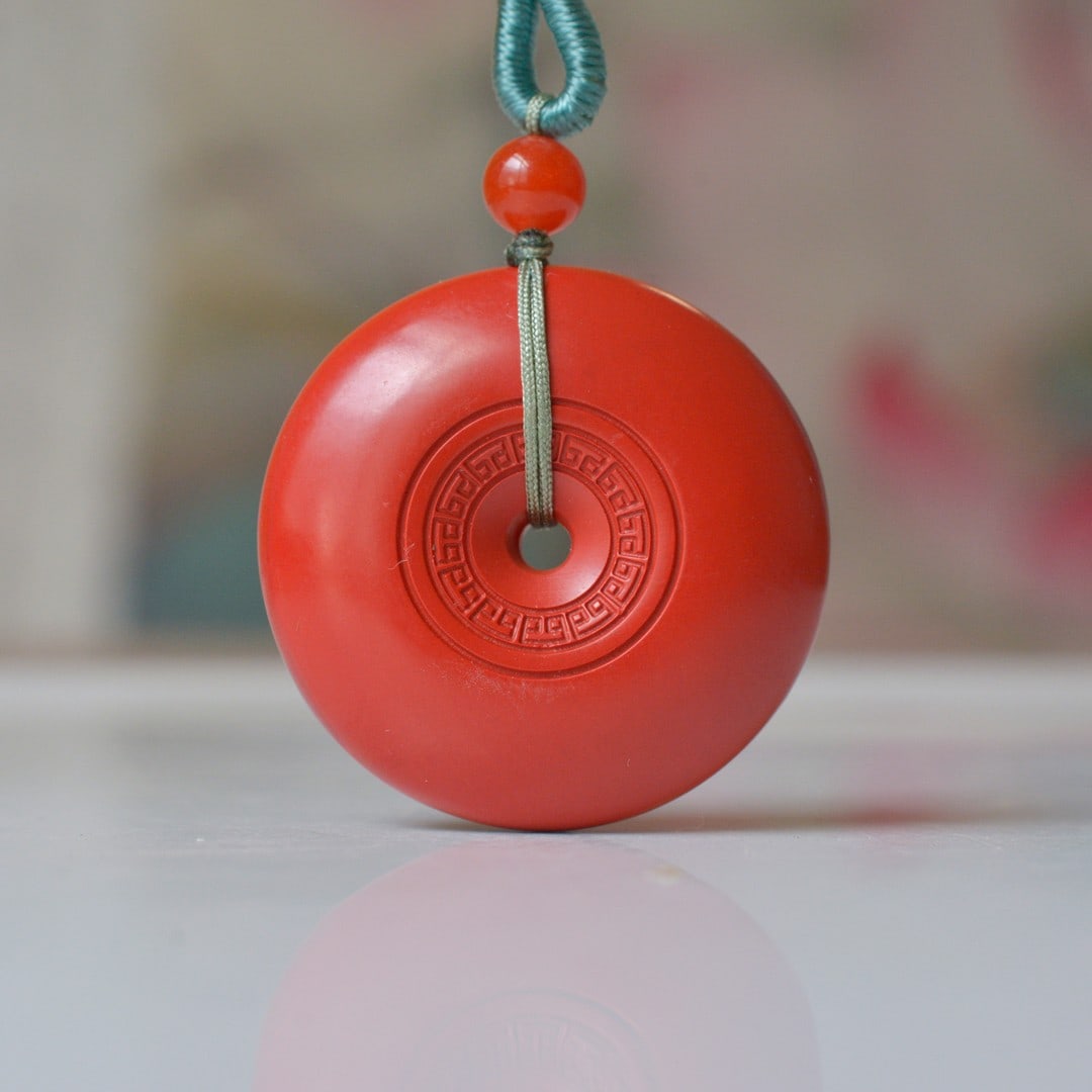 An Exquisite Cinnabar Pendant: An Exquisite Cinnabar Pendant,Size:1.1inx1.1in,Weight:17.5g 朱砂挂件