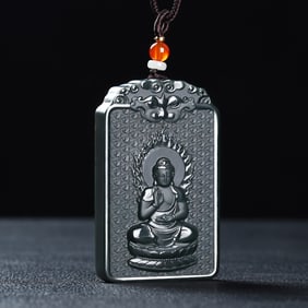 An Exquisite Cyan jade Statue of Amitayus Pendant