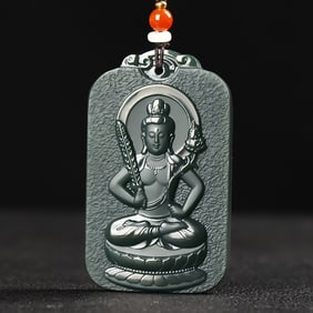 An Exquisite Cyan jade Statue of Bodhisattva Pendant