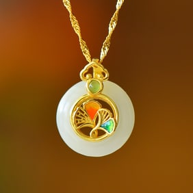 An Exquisite Sterling Silver-Gold Plated Inlaid White Jade Pendant