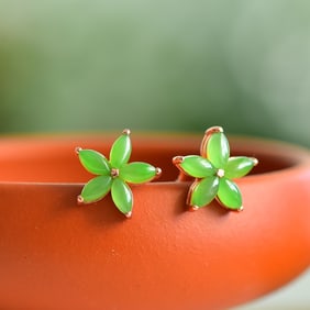 A Pair of Exquisite Sterling Silver-Gold Plated Inlaid Jasper Earrings