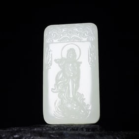 An Exquisite White Jade Statue of Avalokitesvara Pendant