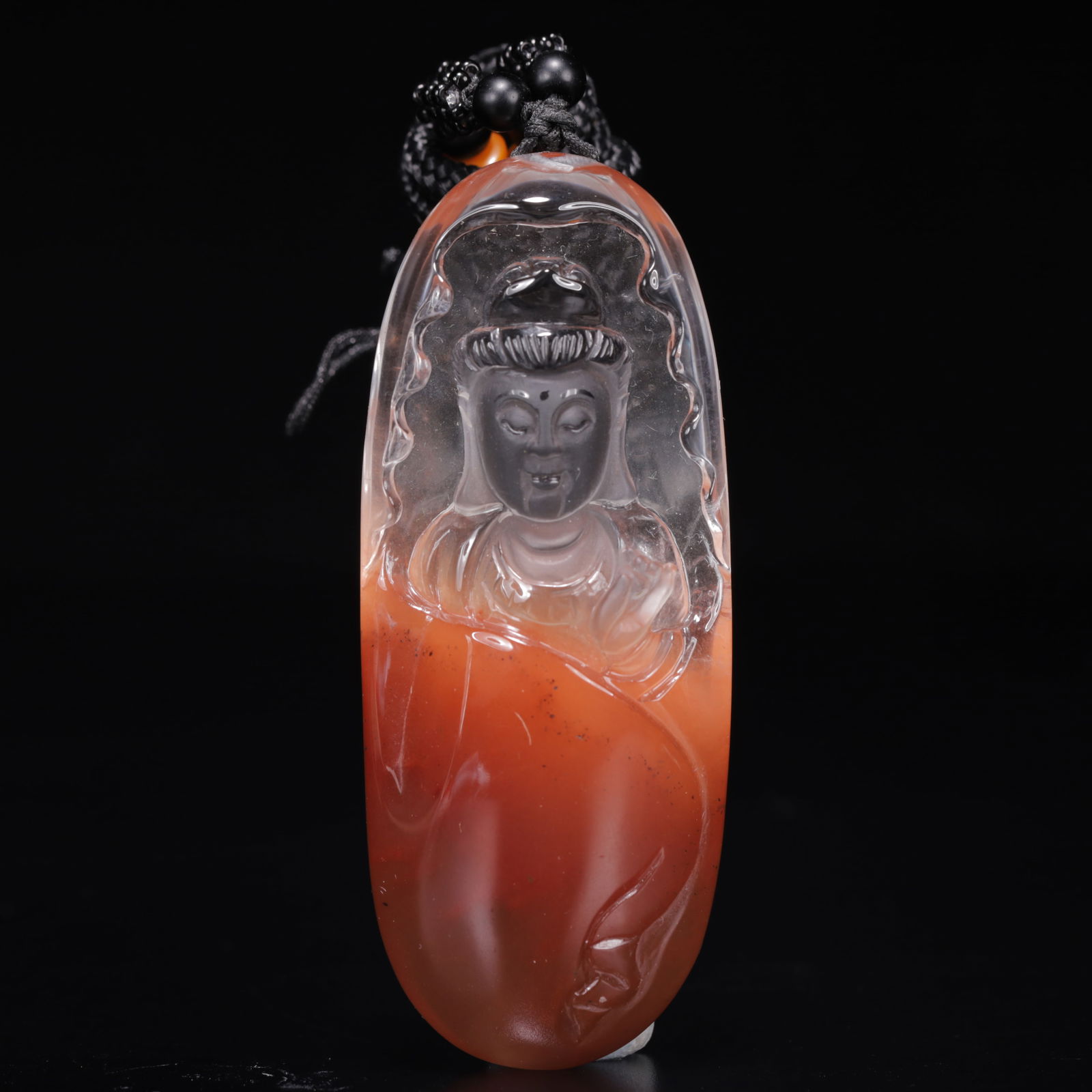 An Exquisite Crystal Statue of Avalokitesvara Pendant: An Exquisite Crystal Statue of Avalokitesvara Pendant,Size:1.2inx0.6inx3in,Weight:61g 水晶观音挂件