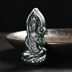 An Exquisite Cyan jade Statue of Bodhisattva Pendant