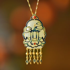 A Set of Fine Sterling Silver-Gold Plated Inlaid White Jade Enamel Jewelrys