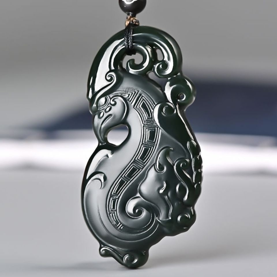 An Exquisite Cyan jade Dragon and Phoenix Pattern Pendant (1 of 6)