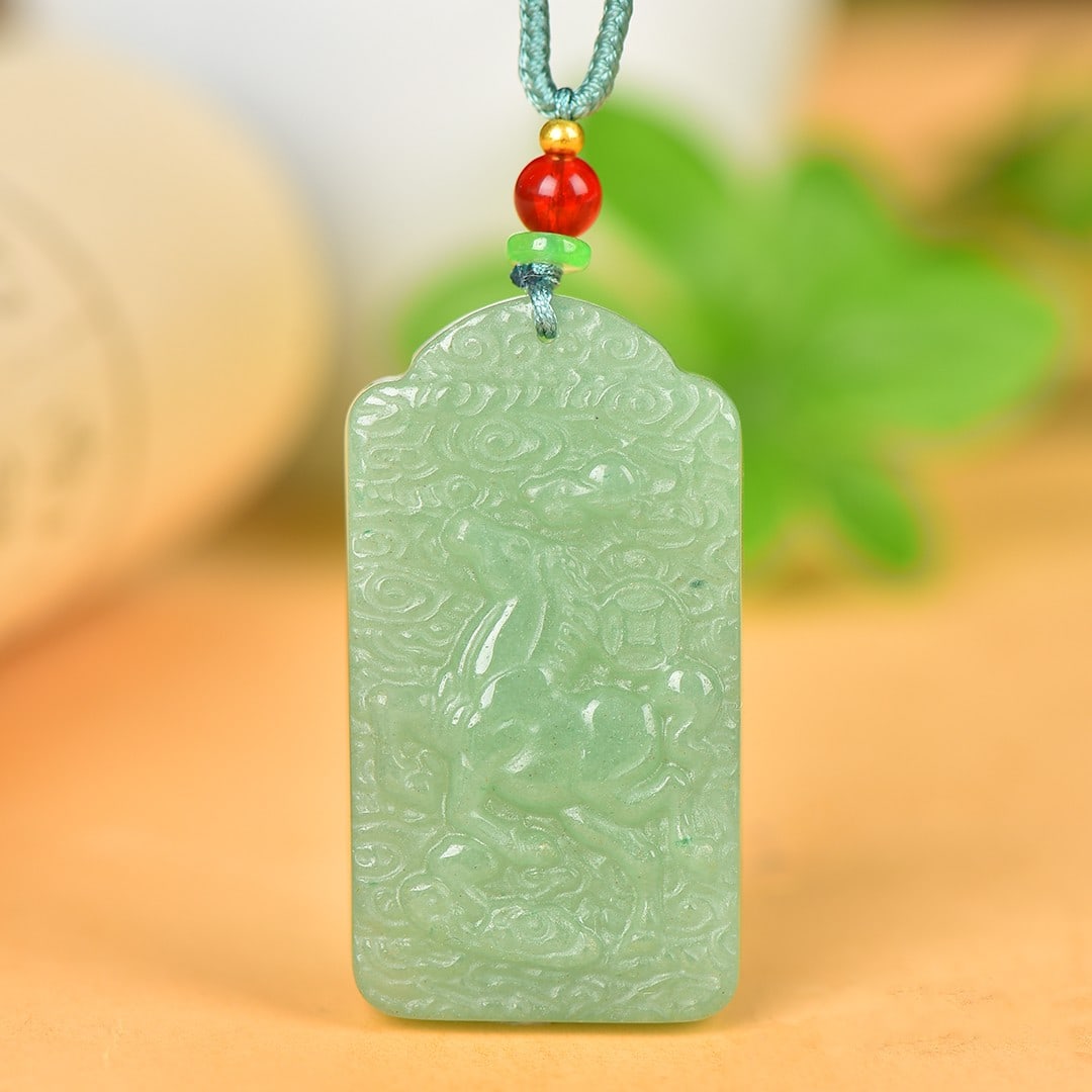 An Exquisite Greenish Jade Horse Pattern Pendant: An Exquisite Greenish Jade Horse Pattern Pendant,Size:1.1inx2in 青玉马纹挂件