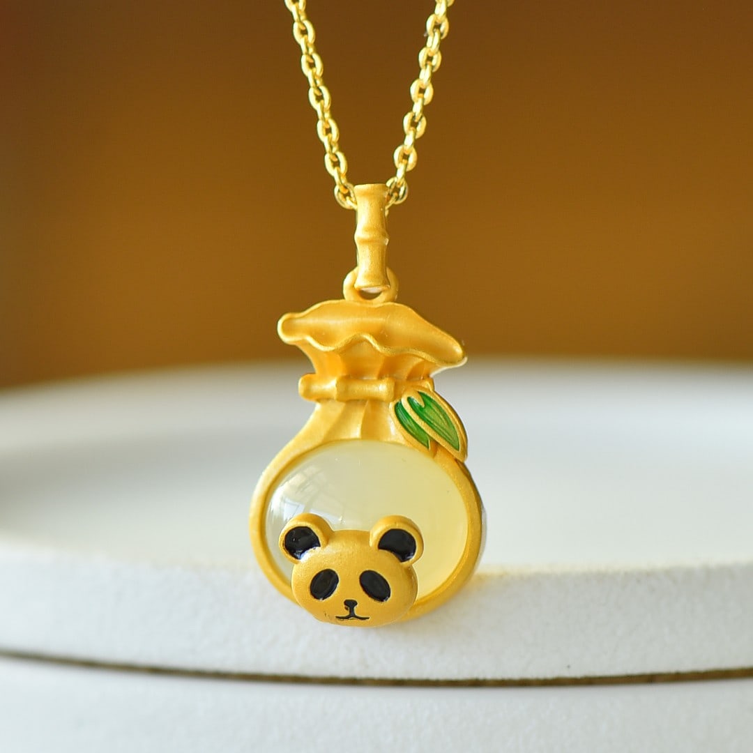 An Exquisite Sterling Silver-Gold Plated Inlaid White Jade Enamel Pendant: An Exquisite Sterling Silver-Gold Plated Inlaid White Jade Enamel Pendant 纯银镀金镶白玉珐琅吊坠