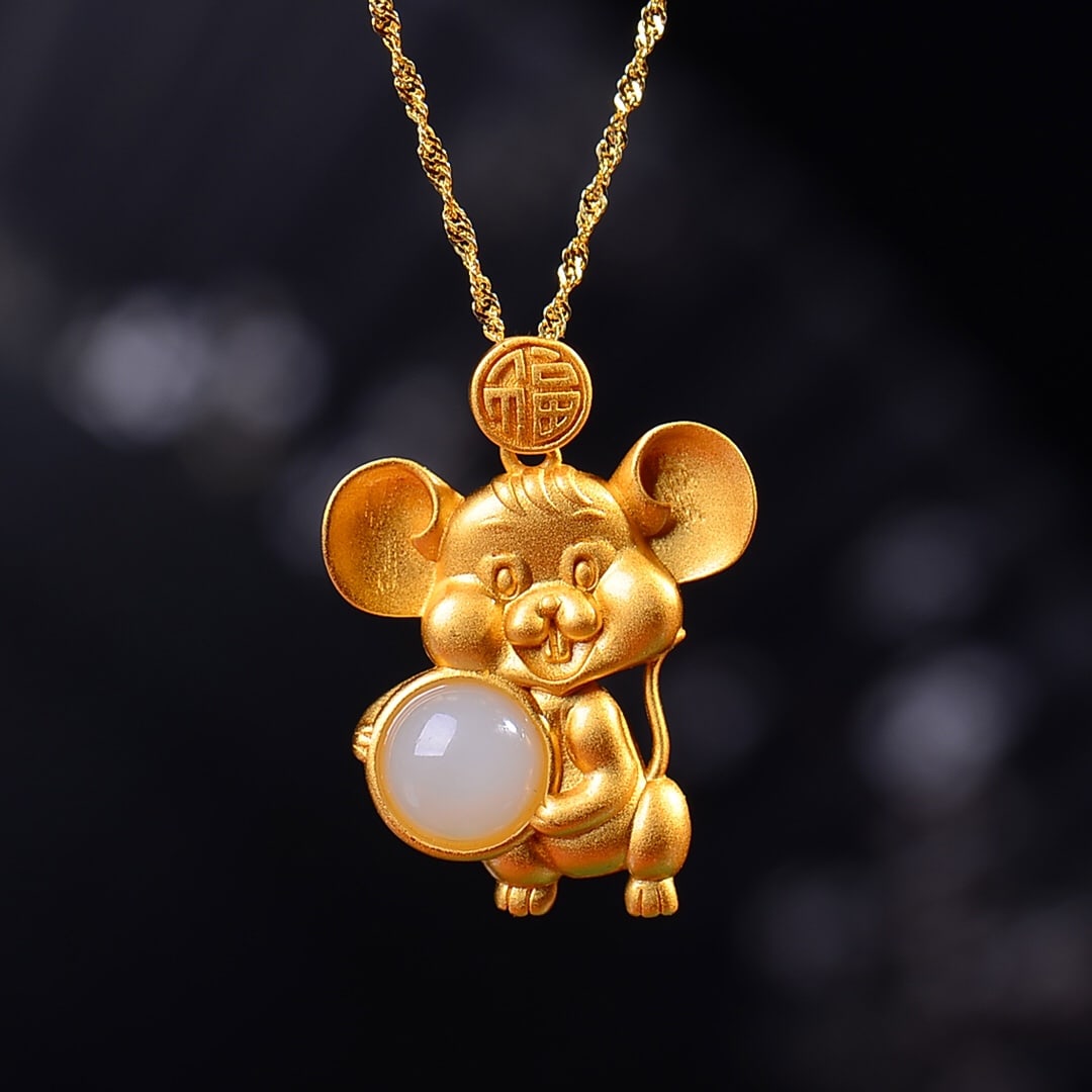 An Exquisite Sterling Silver-Gold Plated Inlaid White Jade Necklace: An Exquisite Sterling Silver-Gold Plated Inlaid White Jade Necklace,Size:0.3inx0.3in 纯银镀金镶白玉项链