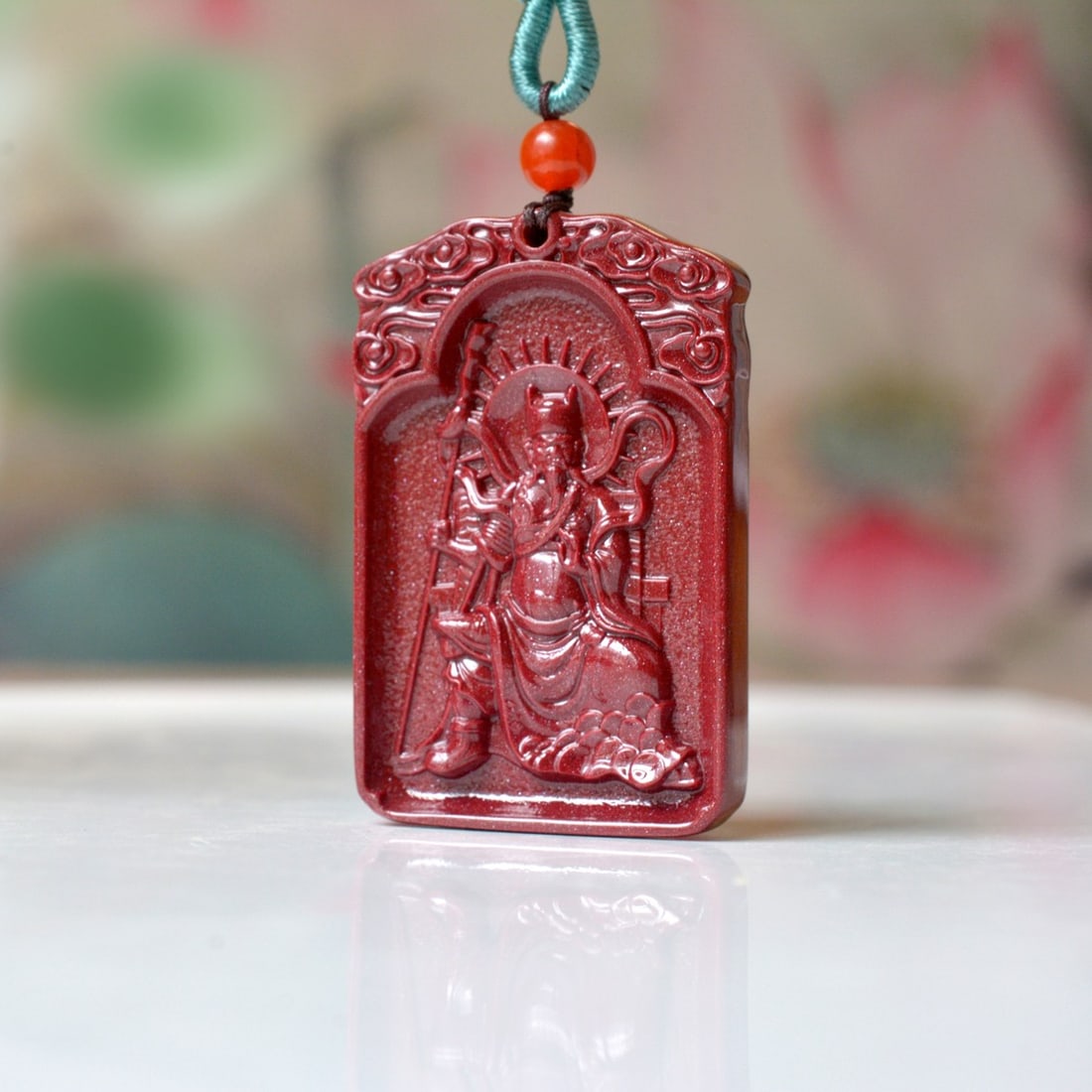 An Exquisite Cinnabar Figure Pattern Pendant: An Exquisite Cinnabar Figure Pattern Pendant,Size:1inx1.5in,Weight:15.7g 朱砂人物纹挂件