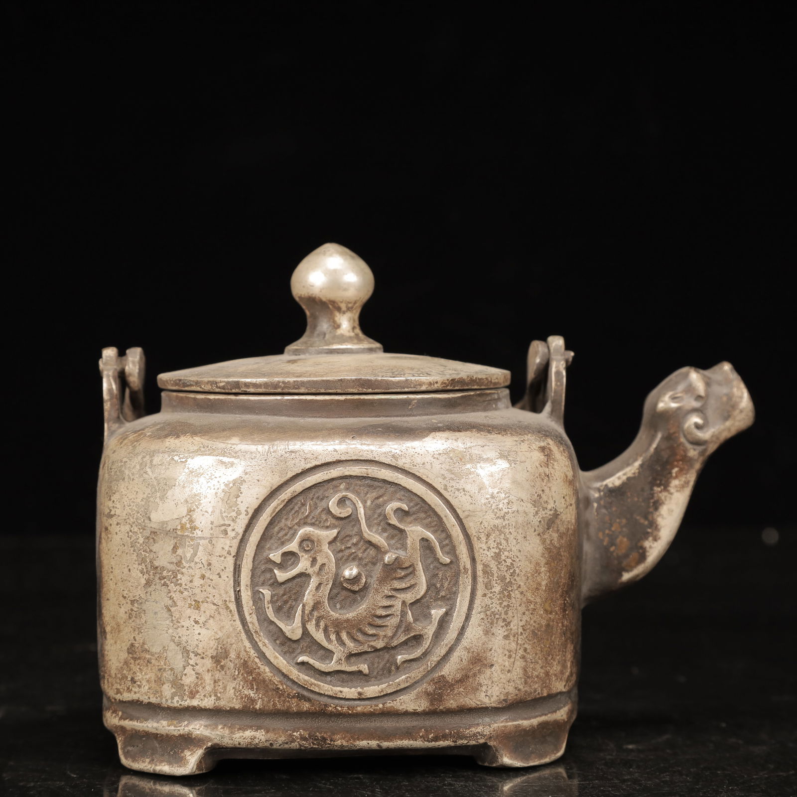 An Exquisite Silver-plated Copper Dragon Pattern Ewer - 7