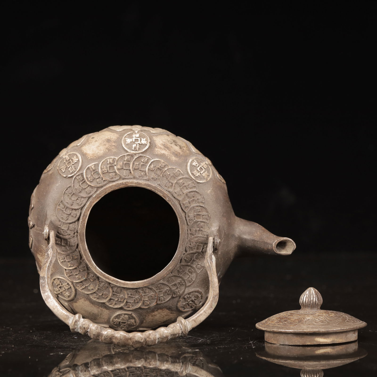 An Exquisite Silver-plated Copper Bats Pattern Ewer - 8