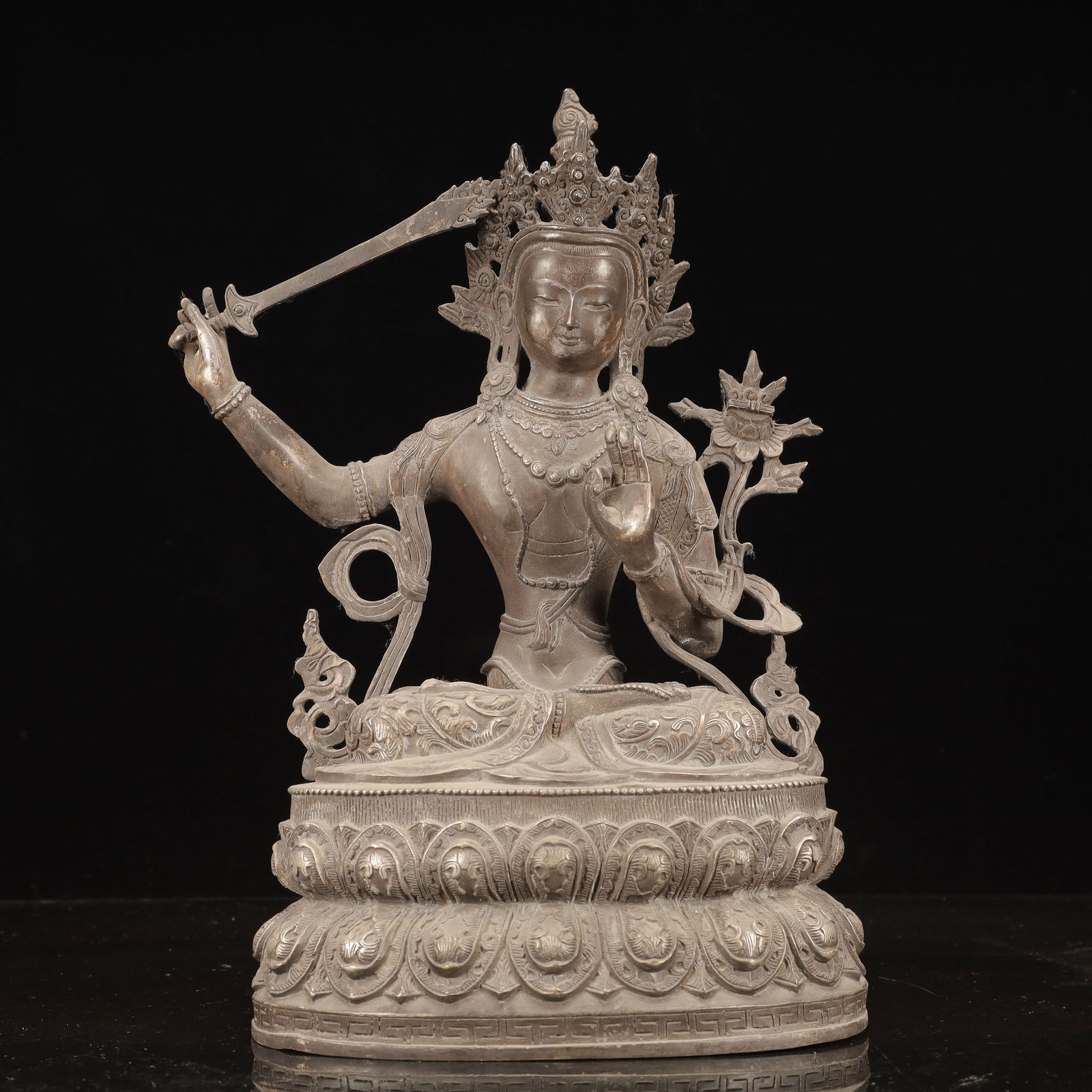 A Rare Silver-plated Copper Statue of Manjusri (1 of 12)