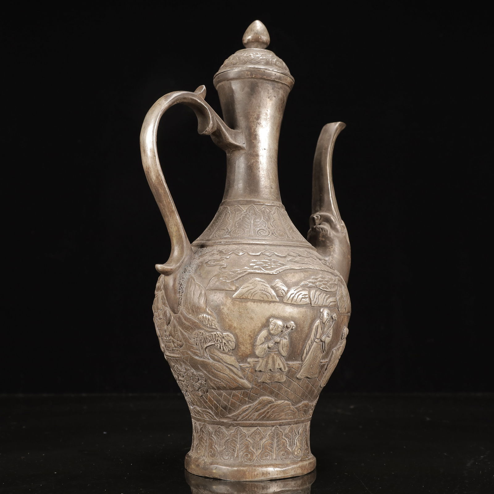 A Rare Silver-plated Copper Figure Pattern Ewer - 11