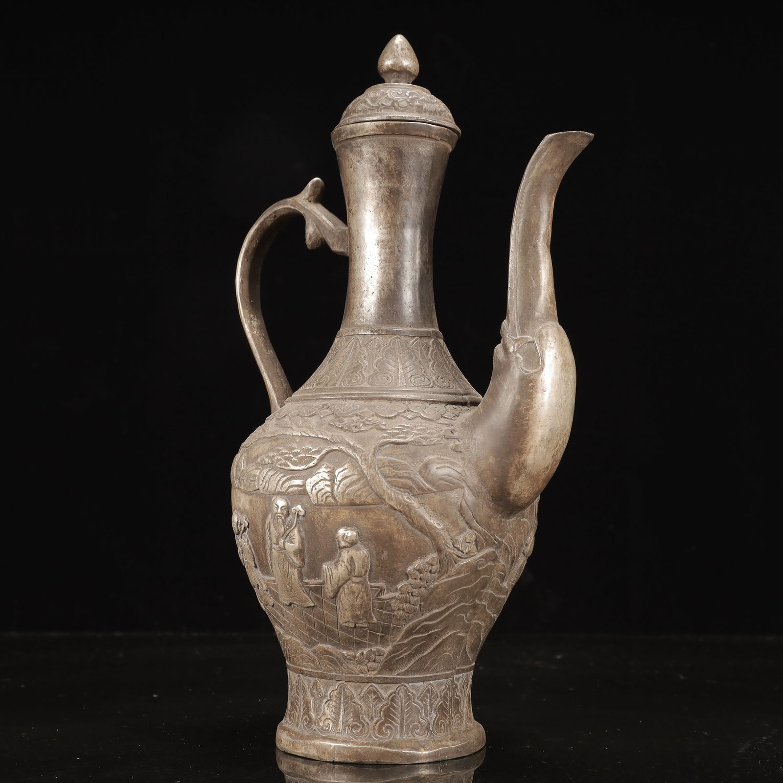 A Rare Silver-plated Copper Figure Pattern Ewer - 7