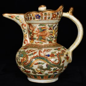 An Exquisite Wucai Painted Gold Auspicious Cloud,Dragon and Phoenix Pattern Ewer