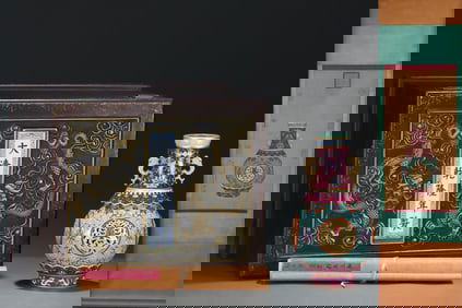 A Rare Enamel Painted Gold Hollow Lotus Pattern Double-Ears Vase,With Vertical Scroll Painting on