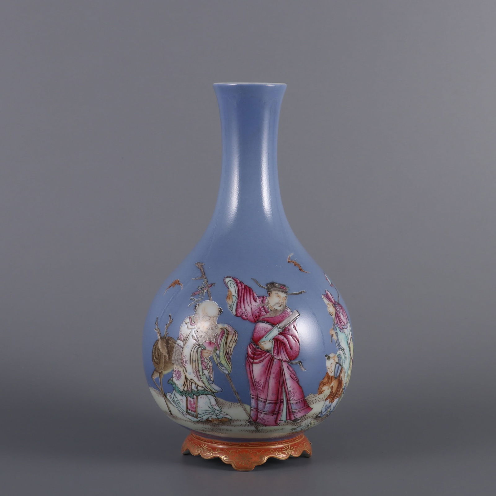 An Exquisite Blue Ground Famille-Rose Figure Pattern Vase (1 of 9)
