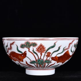 An Exquisite Iron-Red Glazed Green Color Fish and Algae Pattern Bowl