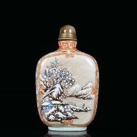 An Exquisite Famille-Rose Painted Gold Snowscape Pattern Snuff Bottle,With Poem