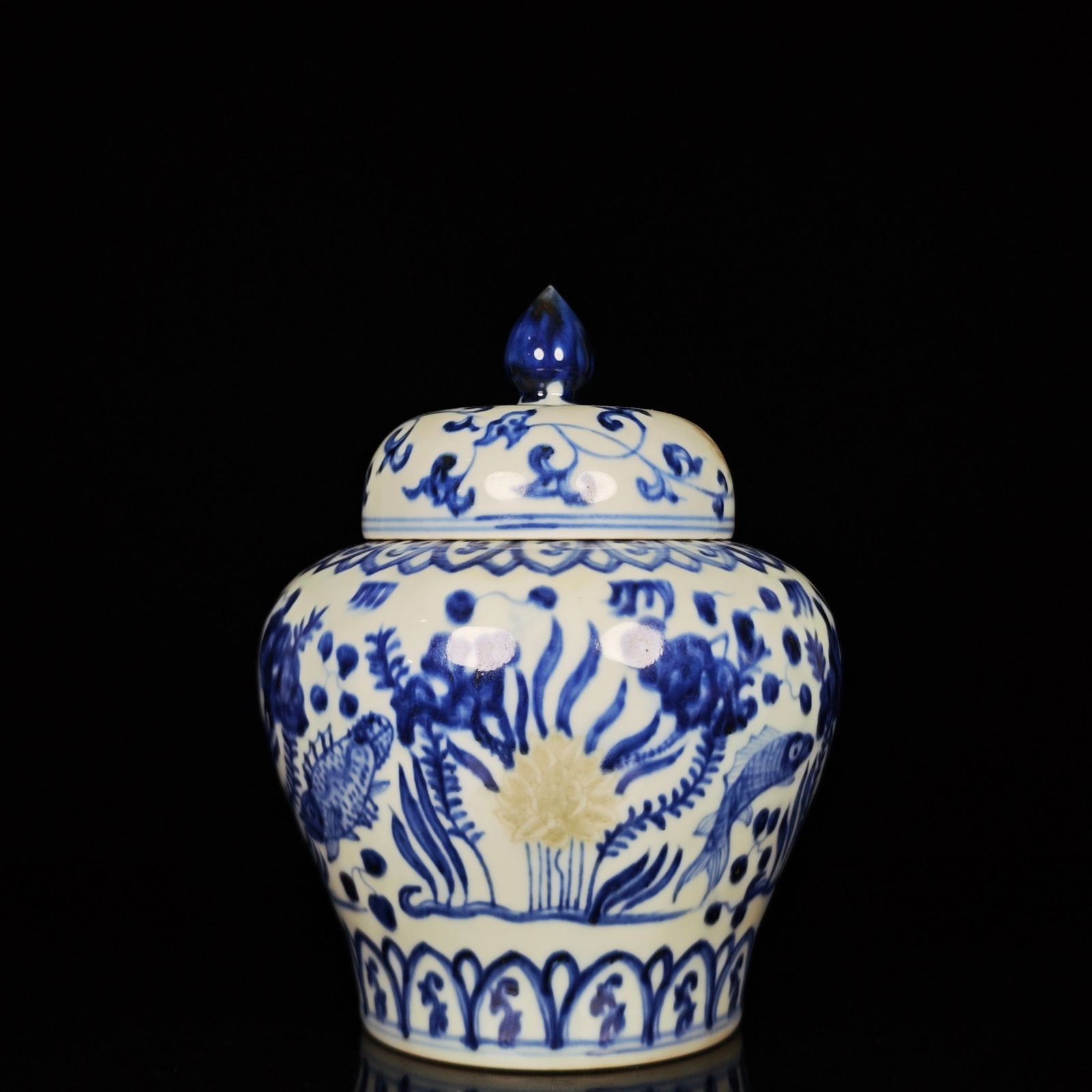 An Exquisite Blue and White Underglaze-Red Hornwort Pattern Cover Jar (1 of 9)