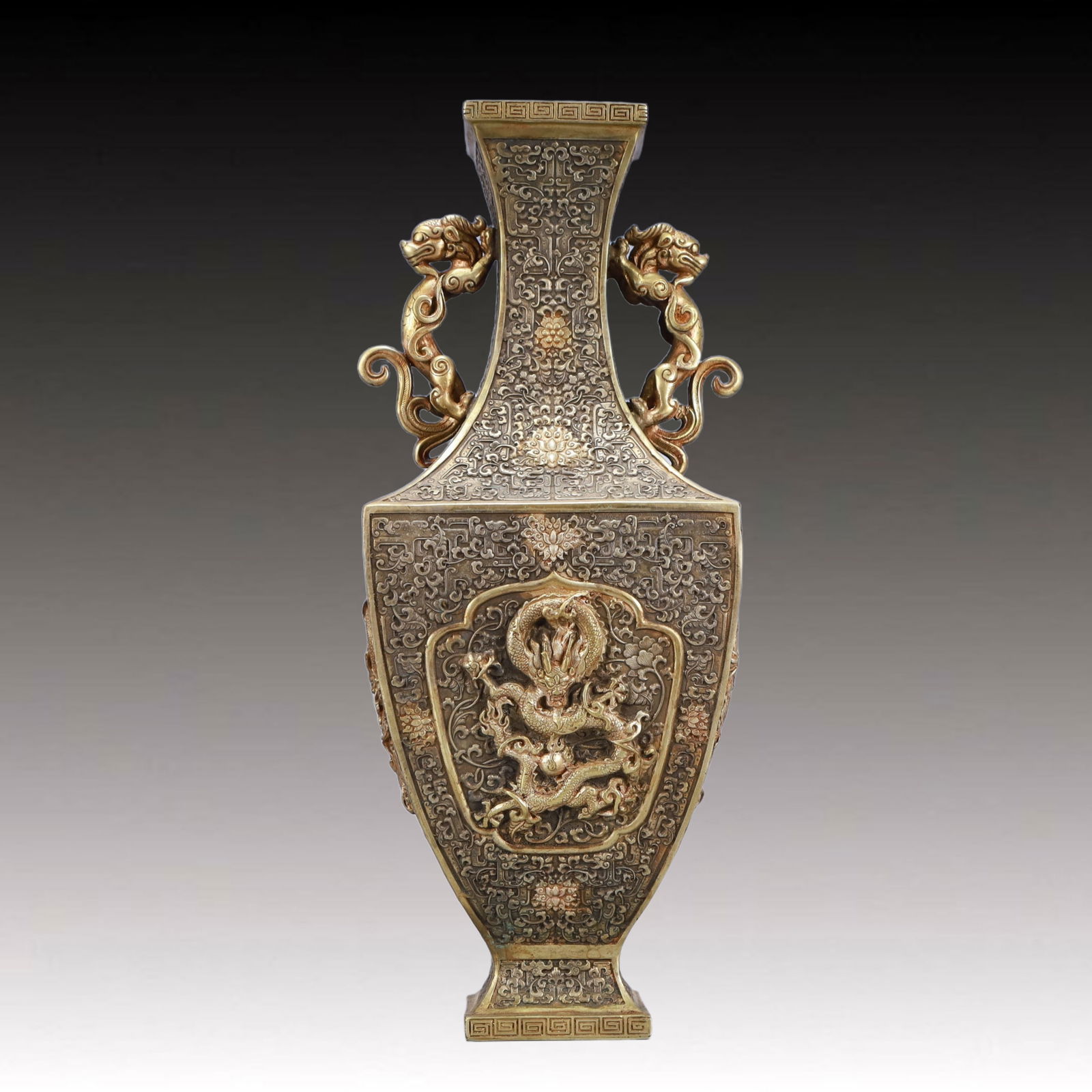 A Huge Gilt Silver Lotus and Dragon Pattern Double-Ears Vase (1 of 12)