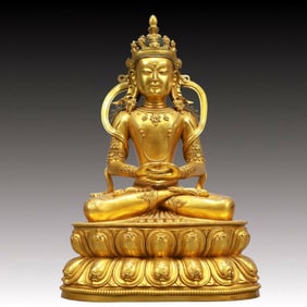 A Solemn Gilt Bronze Statue of Amitayus