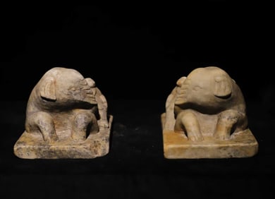 A Pair of Solemn Limestone Elephant Ornament