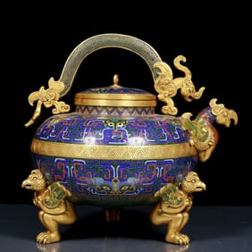 A Rare Cloisonne Beast-Face Pattern Tripod Phoenix Head Ewer