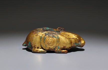 An Exquisite Gilt Bronze Rabbit-Shaped Zun