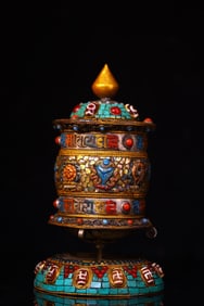 A Rare Meteorite Inlaid Dzi Bead and Gems Ornament,With Scriptures