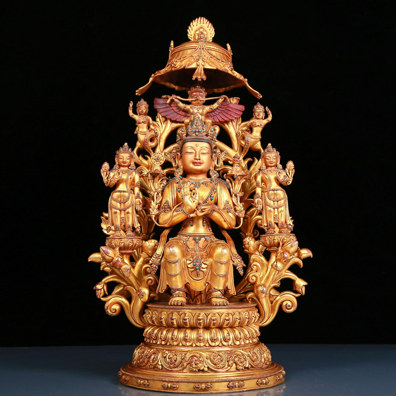 solemn gilt bronze statue of Bodhisattva inlaid with turquoise (1 of 14)
