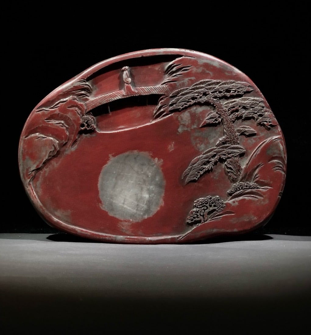 An Exquisite Landscape and Figure Pattern Inkstone,With Poem (1 of 9)