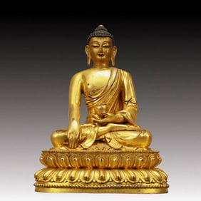 A Solemn Gilt Bronze Statue of Sakyamuni