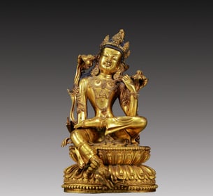 An Exquisite Gilt Bronze Statue of Avalokitesvara